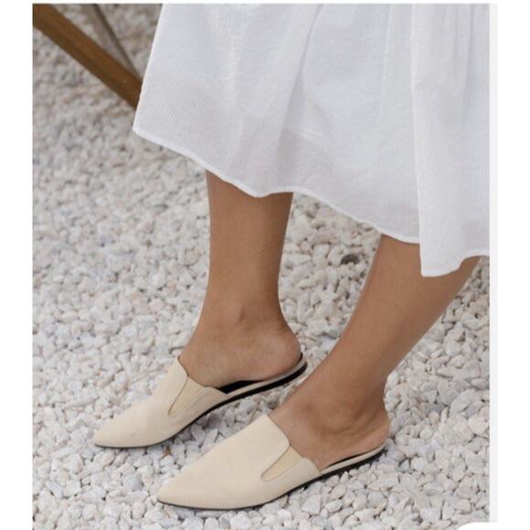 Jenni Kayne Oiled Leather Mule Size 37 US 7 Suede Point Toe Natural Minimalist - Picture 1 of 13